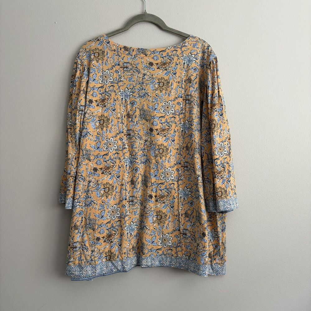 J. Jill Womens Plus Yellow Floral 3/4 Sleeve Top Size 2X 100% Cotton Cottagecore - Picture 5 of 6
